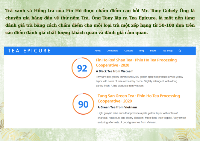 Tra xanh va hong tra Fin Ho dat diem so an tuong tu chuyen gia Tony Gebely khang dinh chat luong vuot troi tren bang xep hang quoc te